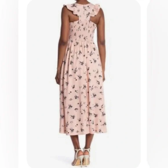 NWT Melloday Pink Floral Smocked Maxi Midi Dress - Picture 3 of 14